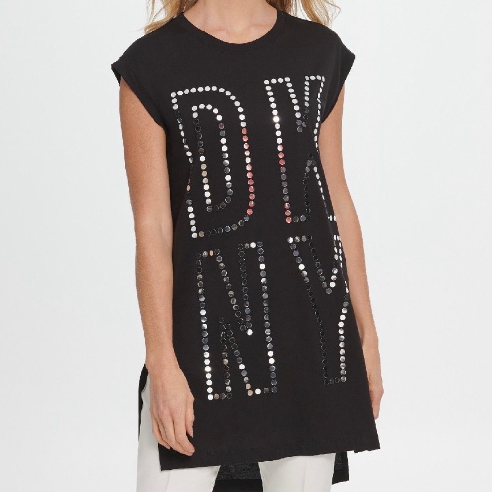 DKNY Women’s Big Silver Logo T-Shirt Tunic Dress Size XS NWT